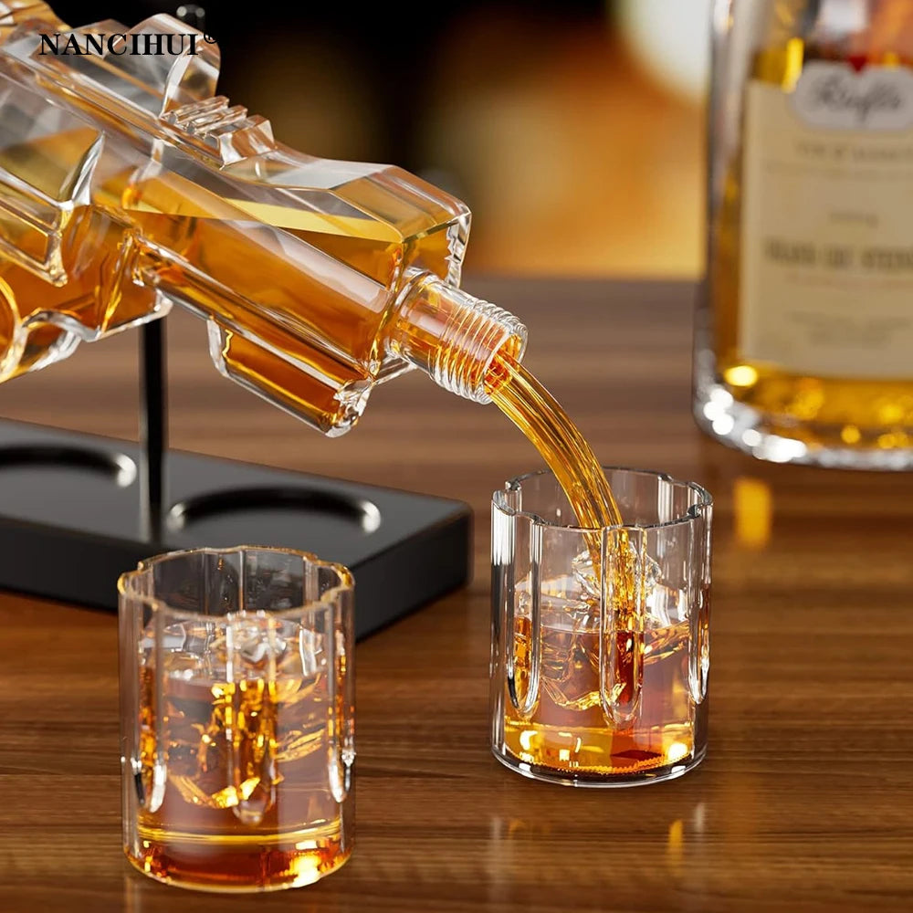 Revolver glass decanter whiskey glass set